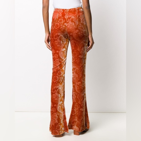 NWT Acne Studios Women's Orange Floral Velvet Flared Runway Pants - Picture 3 of 10
